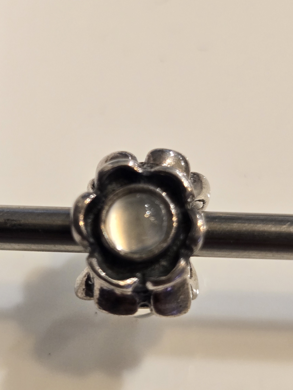 Pandora Silver Flower Charm with Clear Cabochon
